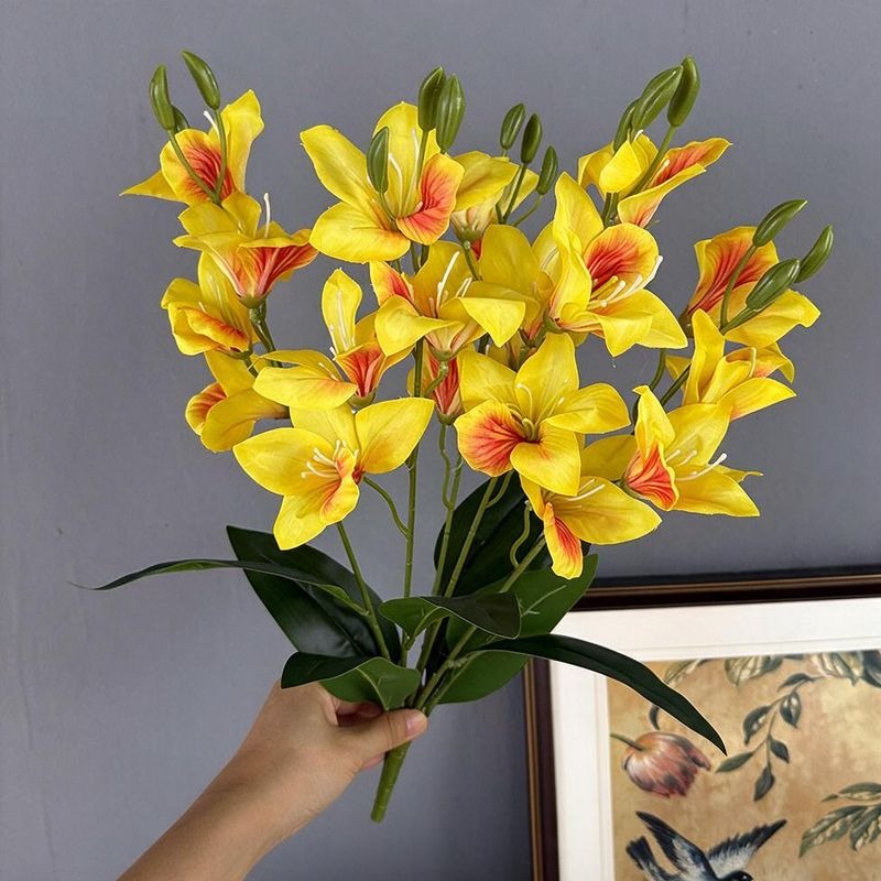 Artificial Bauhinia Flower Bush, Silk Fabric, 19" Height, 20 Blooms, Perfect for Weddings, Home Decor, and Commercial Spaces