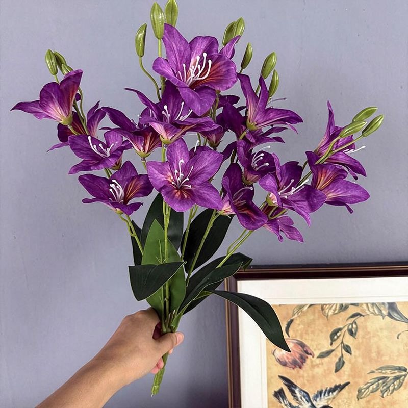 Artificial Bauhinia Flower Bush, Silk Fabric, 19" Height, 20 Blooms, Perfect for Weddings, Home Decor, and Commercial Spaces
