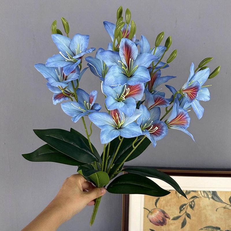 Artificial Bauhinia Flower Bush, Silk Fabric, 19" Height, 20 Blooms, Perfect for Weddings, Home Decor, and Commercial Spaces