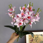 Artificial Bauhinia Flower Bush, Silk Fabric, 19" Height, 20 Blooms, Perfect for Weddings, Home Decor, and Commercial Spaces