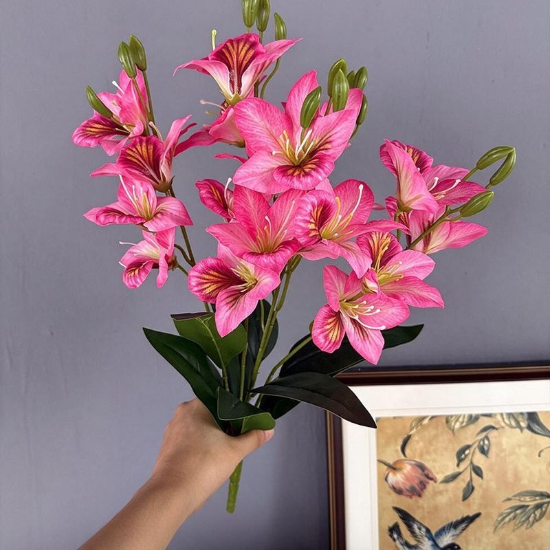 Artificial Bauhinia Flower Bush, Silk Fabric, 19" Height, 20 Blooms, Perfect for Weddings, Home Decor, and Commercial Spaces