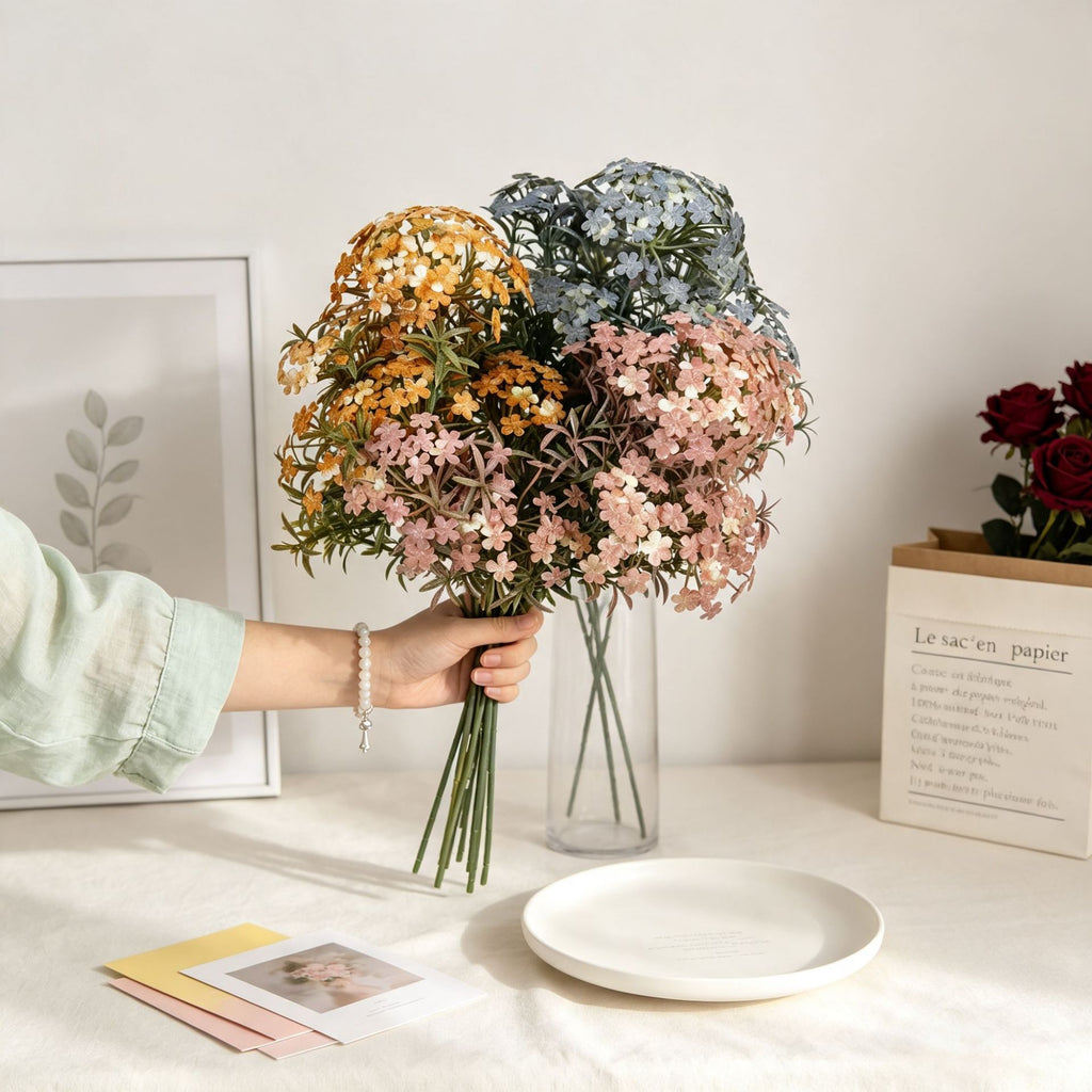 Artificial Chrysanthemum Bush, 7 Blooms, 12" Tall, Realistic Silk Flowers for Home Decor, Vase Arrangements