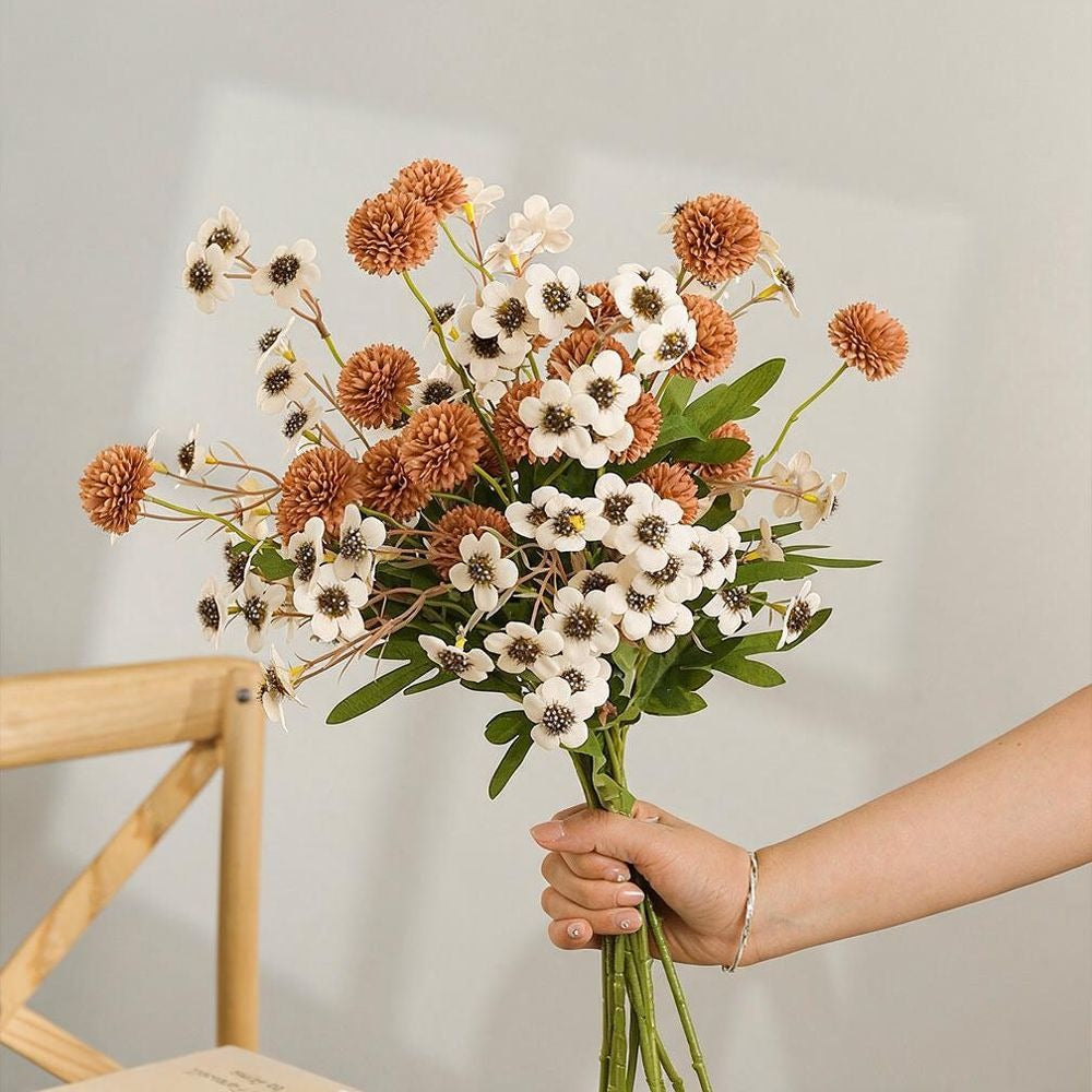 Artificial Dandelion and Plum Blossom Bouquet, 23" Silk Flower Arrangement for Home Decor, Weddings, and Events