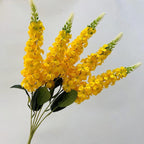 5-Bloom Artificial Golden Grass, Delphinium, Hyacinth, Violet Wedding Bouquet, 22" Silk Floral Arrangement for Indoor Decor, Photography Props