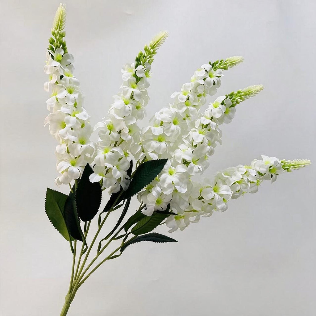 5-Bloom Artificial Golden Grass, Delphinium, Hyacinth, Violet Wedding Bouquet, 22" Silk Floral Arrangement for Indoor Decor, Photography Props