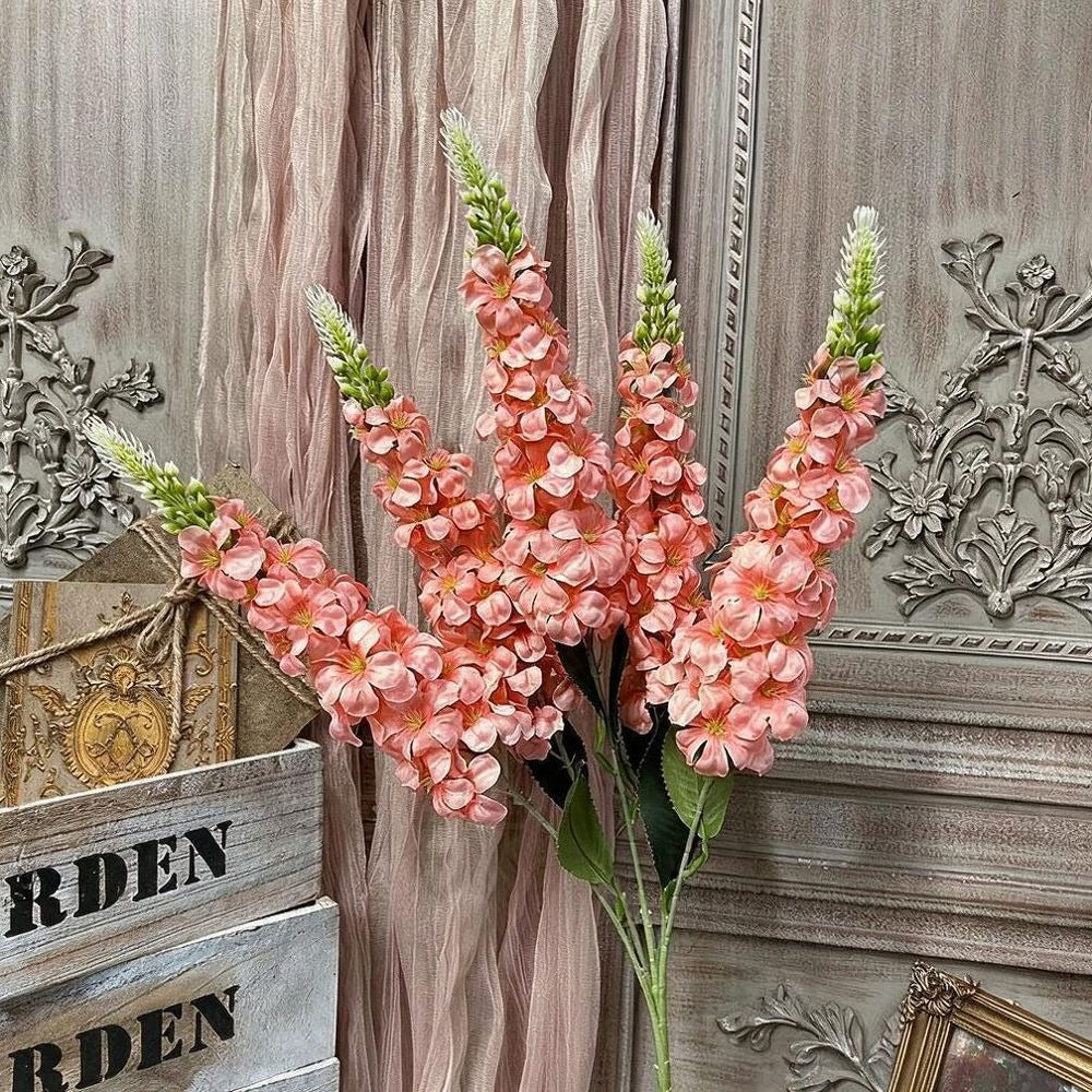 5-Bloom Artificial Golden Grass, Delphinium, Hyacinth, Violet Wedding Bouquet, 22" Silk Floral Arrangement for Indoor Decor, Photography Props