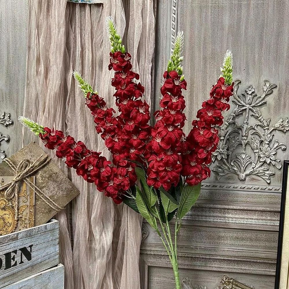 5-Bloom Artificial Golden Grass, Delphinium, Hyacinth, Violet Wedding Bouquet, 22" Silk Floral Arrangement for Indoor Decor, Photography Props