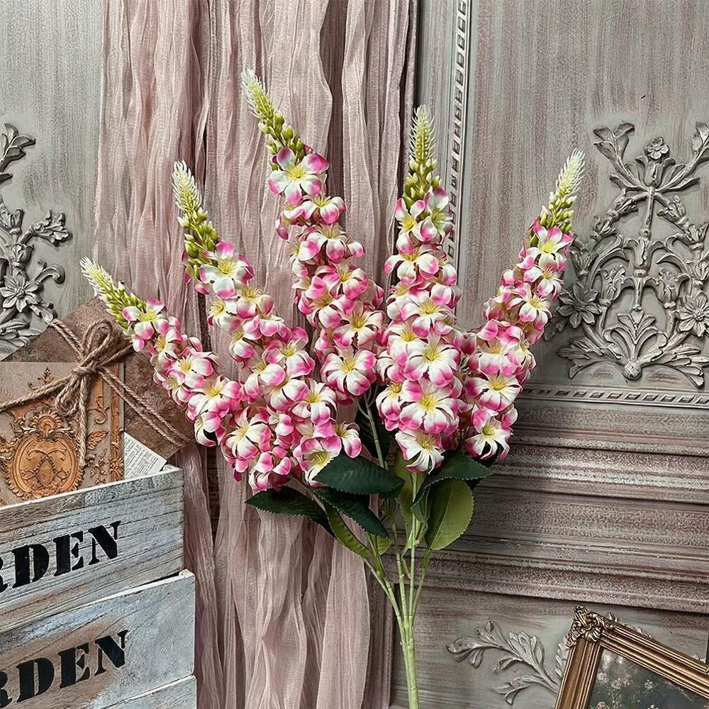 5-Bloom Artificial Golden Grass, Delphinium, Hyacinth, Violet Wedding Bouquet, 22" Silk Floral Arrangement for Indoor Decor, Photography Props