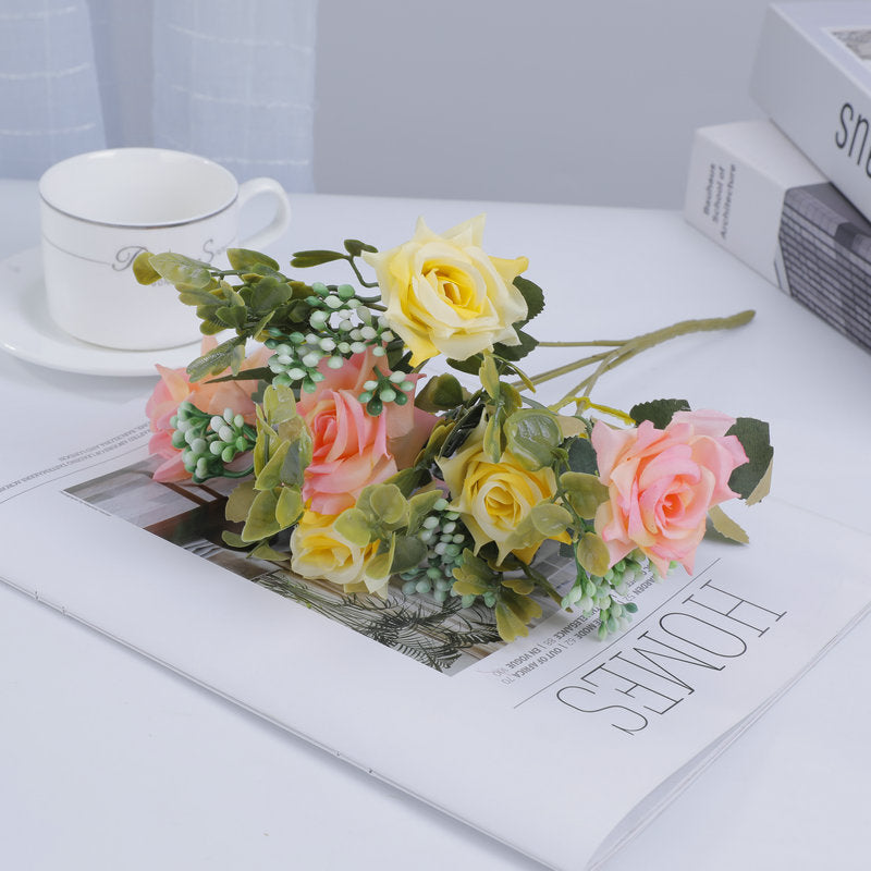 Mixed Rose Bush, 20" Silk Floral Arrangement, Modern Home Decor, Wedding Bouquet, Hotel Centerpiece
