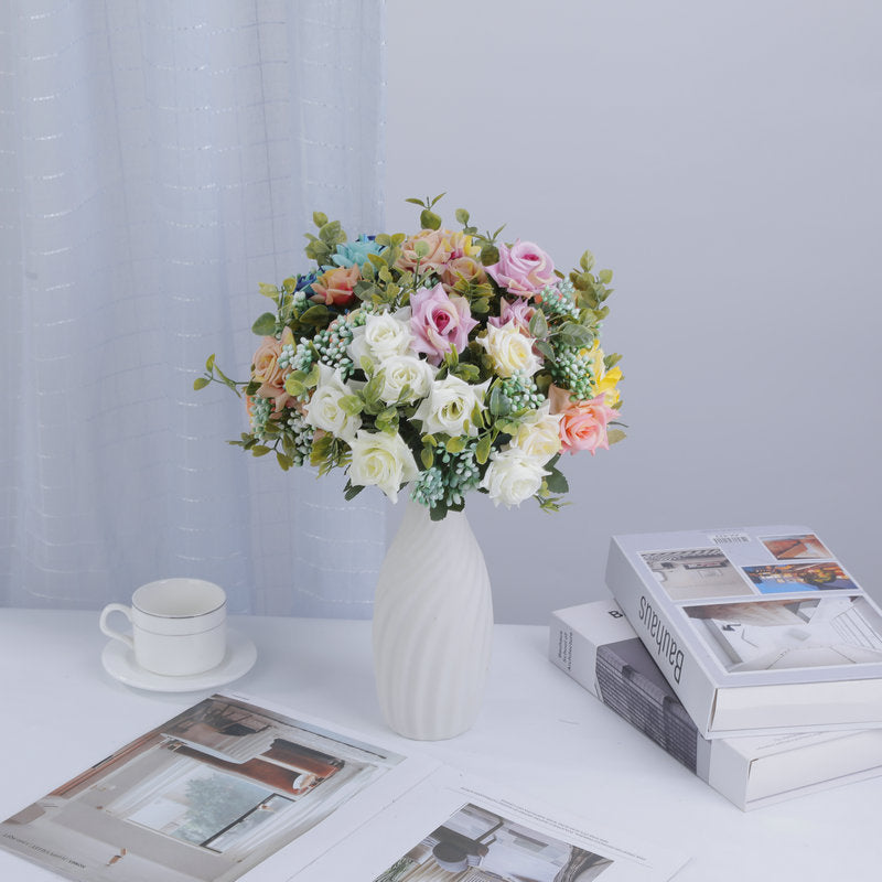 Mixed Rose Bush, 20" Silk Floral Arrangement, Modern Home Decor, Wedding Bouquet, Hotel Centerpiece