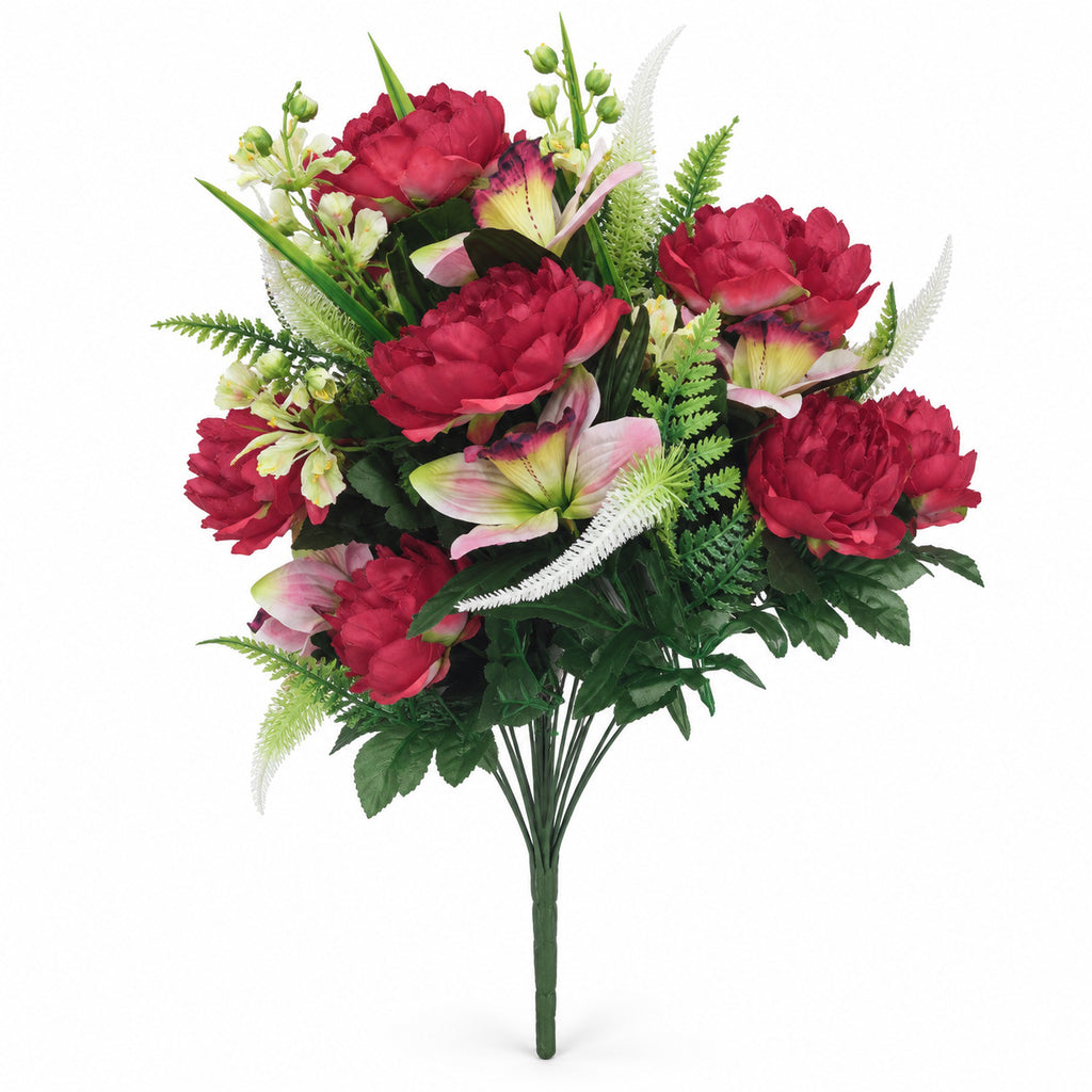 Artificial Peony Lily Bouquet, 26" Tall, 24 Stems, Modern Home Decor, Indoor Floral Arrangement