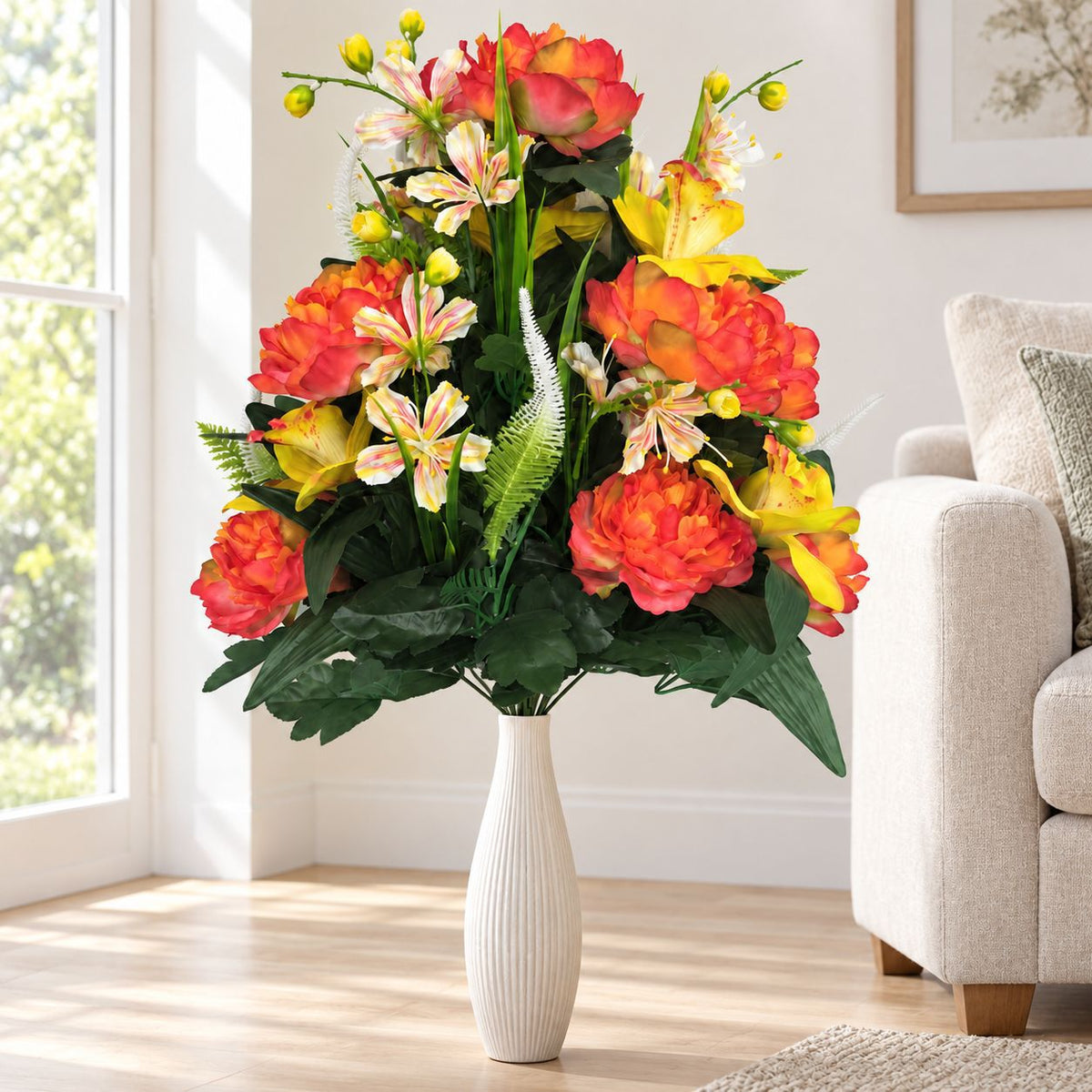 Artificial Peony Lily Bouquet, 26" Tall, 24 Stems, Modern Home Decor, Indoor Floral Arrangement