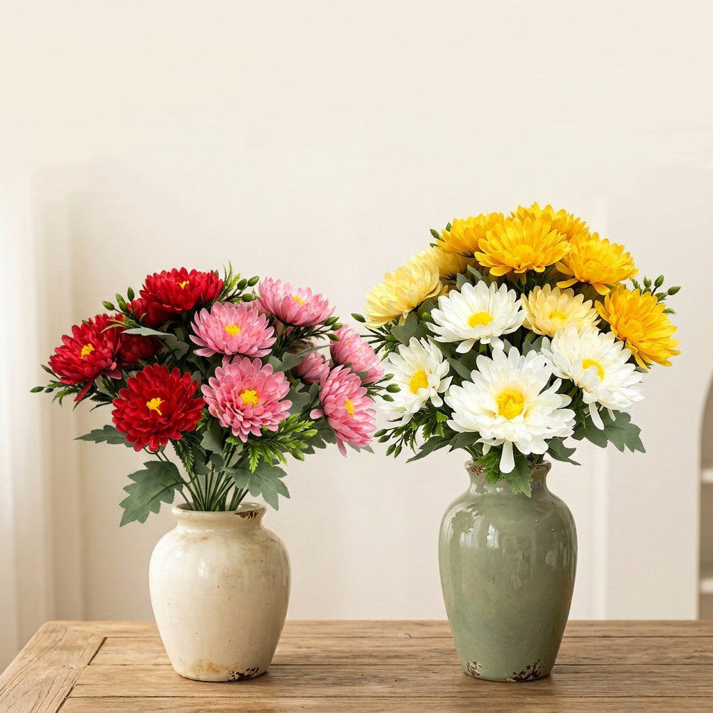 6-Stem Artificial Cockscomb Flower Bouquet, 13" Height, Silk Material, Retro Country Style, Indoor Outdoor Décor