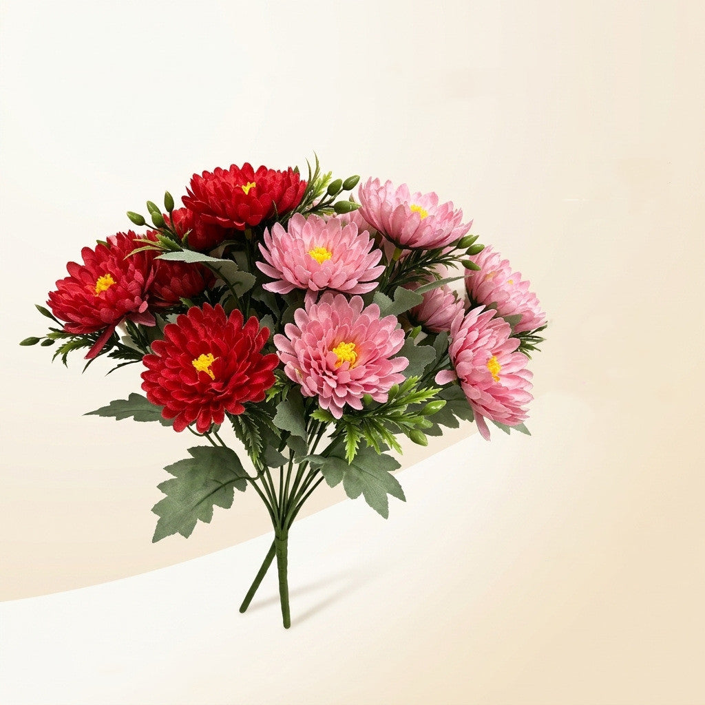 6-Stem Artificial Cockscomb Flower Bouquet, 13" Height, Silk Material, Retro Country Style, Indoor Outdoor Décor