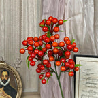 Artificial Lucky Berry Stems, 3-Prong Plastic Holiday Decor, 14" Tall, Christmas, Festive, Home, Office, Commercial Display