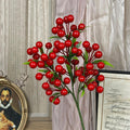 Artificial Lucky Berry Stems, 3-Prong Plastic Holiday Decor, 14" Tall, Christmas, Festive, Home, Office, Commercial Display