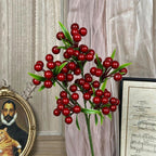 Artificial Lucky Berry Stems, 3-Prong Plastic Holiday Decor, 14" Tall, Christmas, Festive, Home, Office, Commercial Display