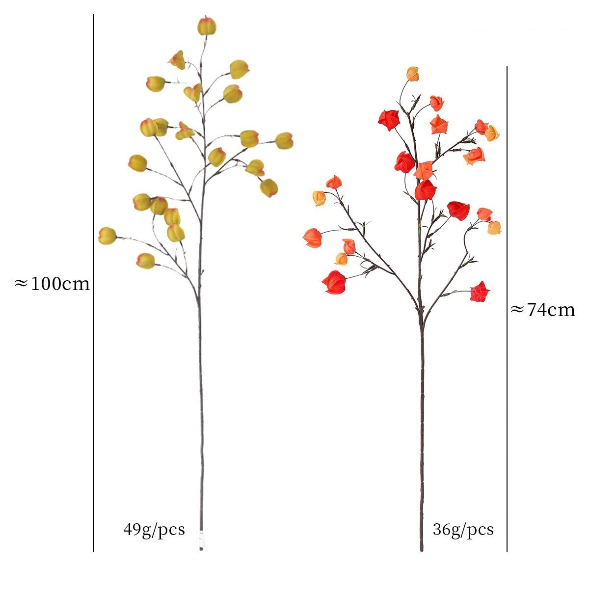 Luxury Artificial Chinese Lantern Flowers, Single Stem with 20 Blooms, 39" Tall Silk Floral Arrangement for Wedding Centerpiece, Home Decor, Office & Events