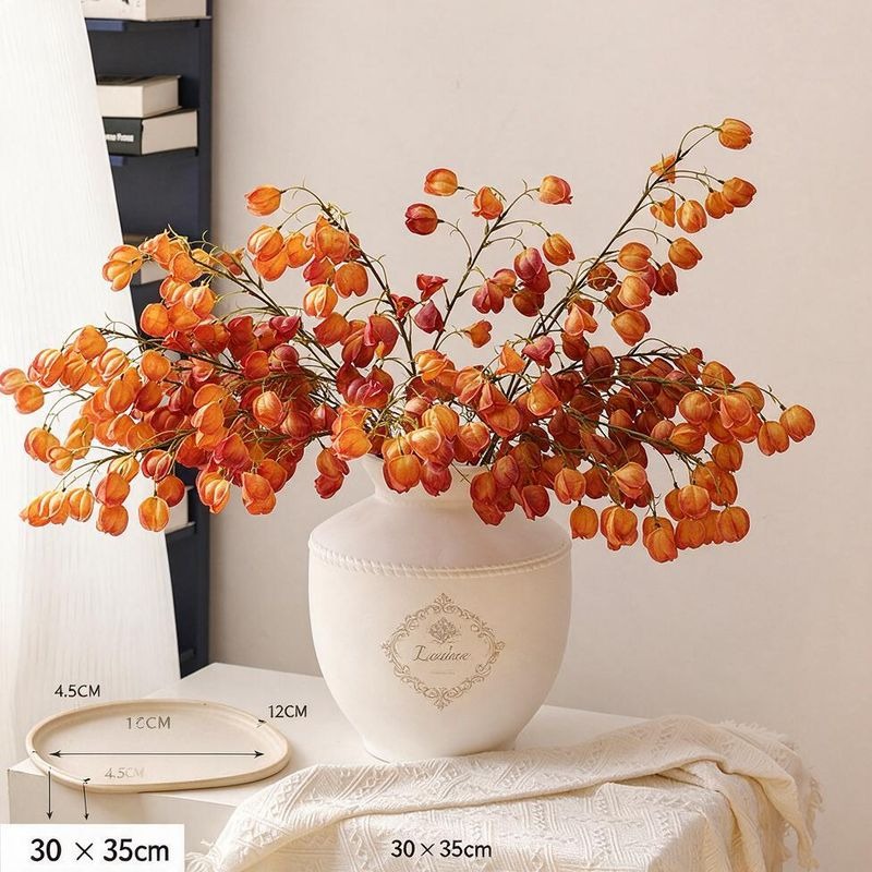 Luxury Artificial Chinese Lantern Flowers, Single Stem with 20 Blooms, 39" Tall Silk Floral Arrangement for Wedding Centerpiece, Home Decor, Office & Events