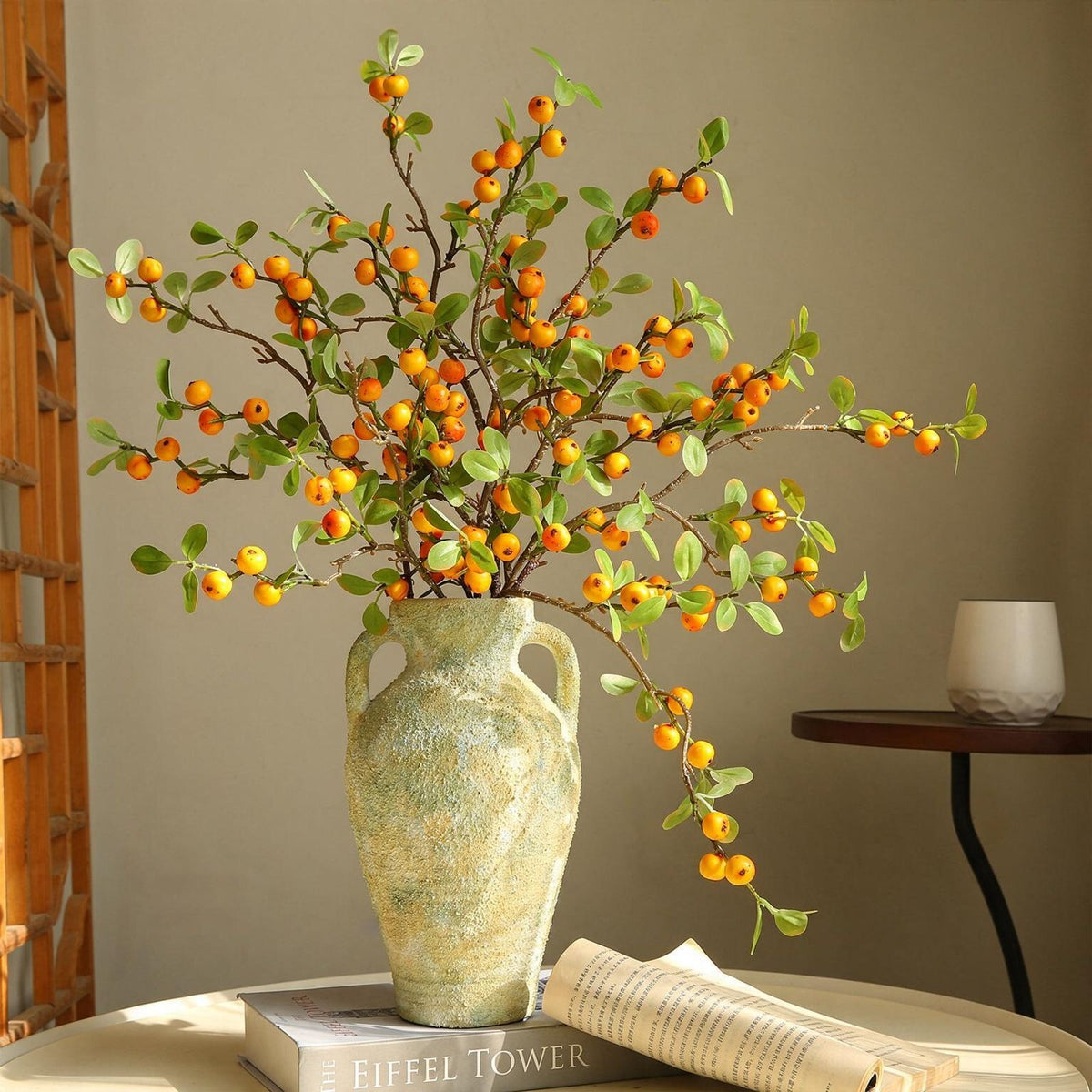Artificial Mini Apple Bouquet, 18 Stems Faux Silk Fruit Decor, 25" Rustic Home & Hotel Decor, Table Centerpiece, Window Display