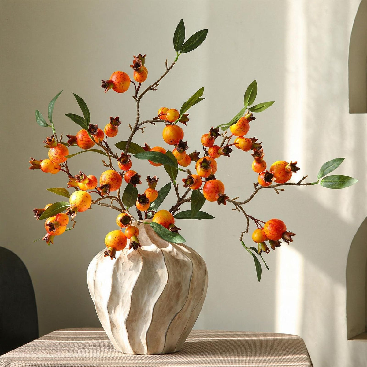 Artificial Pomegranate Bouquet, 15 Stems Silk Flower Arrangement for Home Decor, Hotel Display, Modern Farmhouse Style, 39" Tall