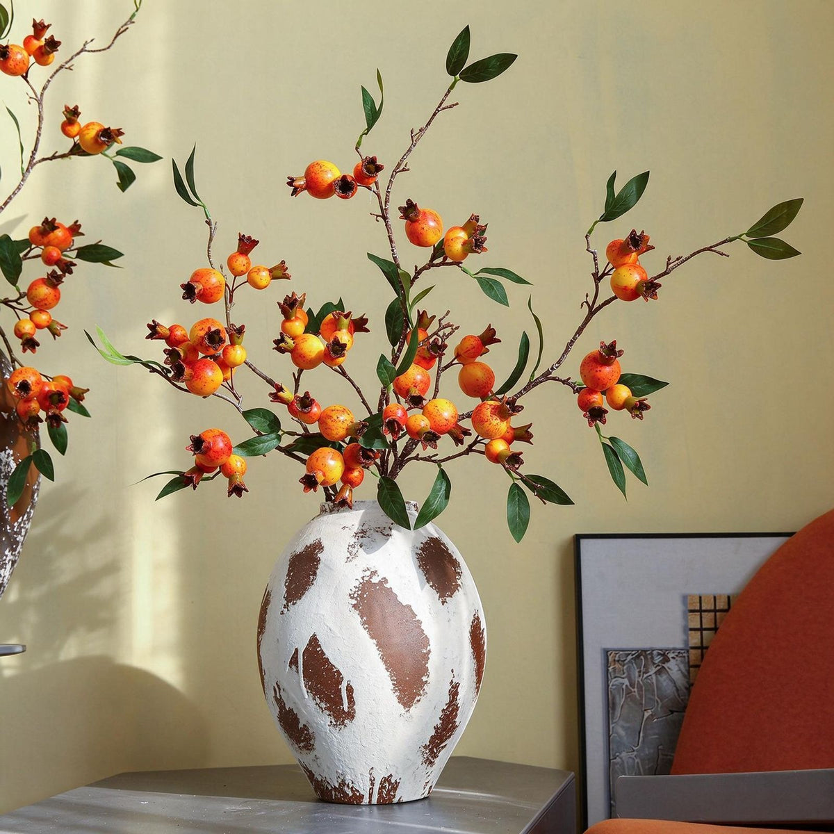 Artificial Pomegranate Bouquet, 15 Stems Silk Flower Arrangement for Home Decor, Hotel Display, Modern Farmhouse Style, 39" Tall