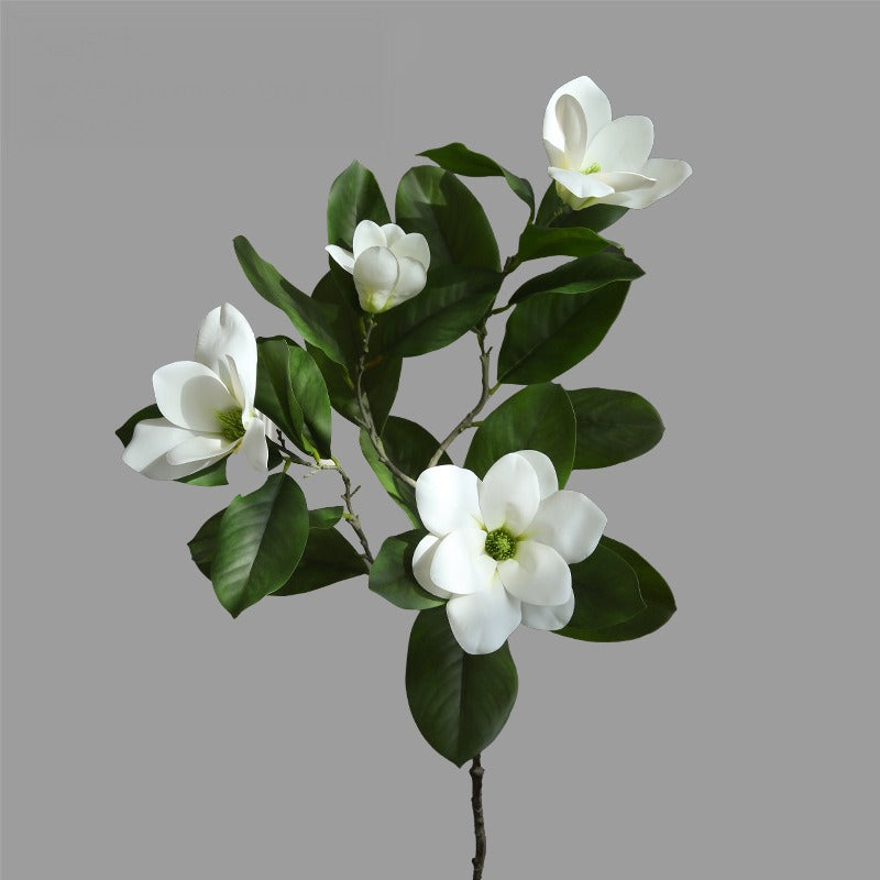 Artificial Magnolia Stem, Single Stem with 4 Blooms, Real-Touch Latex, 39" Tall, White or Pink, Modern Home Decor, Hotel & Window Display