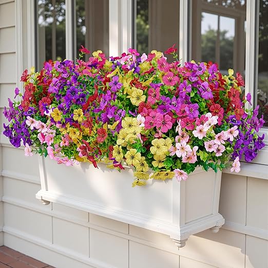 20 Bundles Artificial Flowers for Outdoor – UV Resistant Fake Plants for Garden, Porch, Home Decor