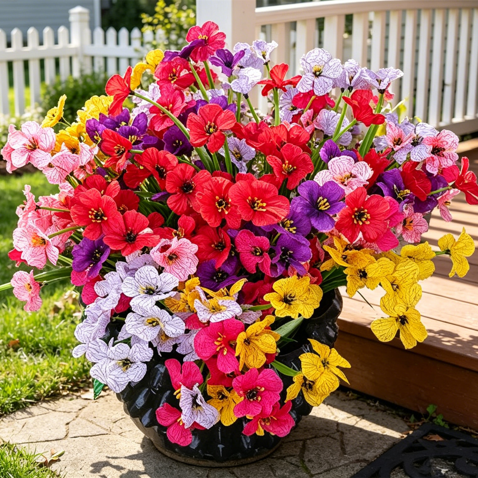 24 Bundles UV Resistant Artificial Flowers 35cm No Fade Fake Plants for Outdoor Garden, Porch & Hanging Planters