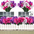 24 Bundles UV Resistant Artificial Flowers 35cm No Fade Fake Plants for Outdoor Garden, Porch & Hanging Planters