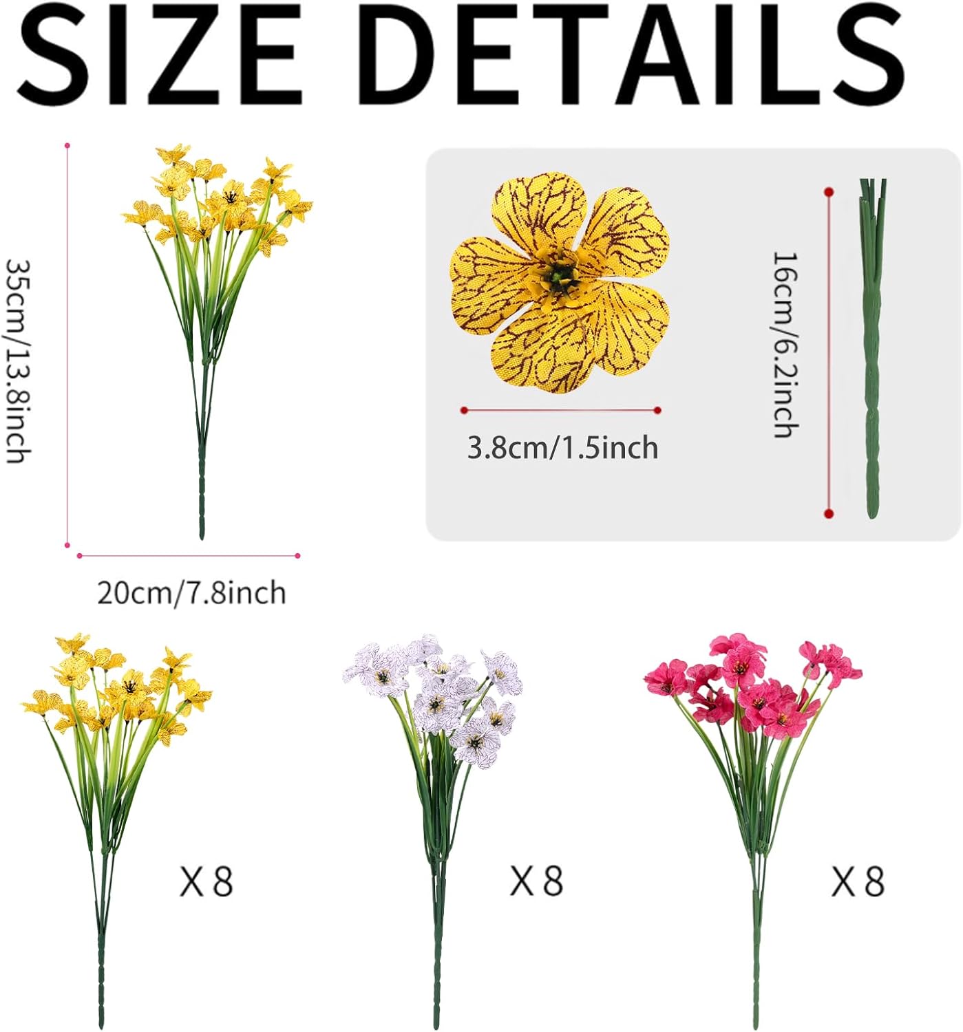 24 Bundles UV Resistant Artificial Flowers 35cm No Fade Fake Plants for Outdoor Garden, Porch & Hanging Planters