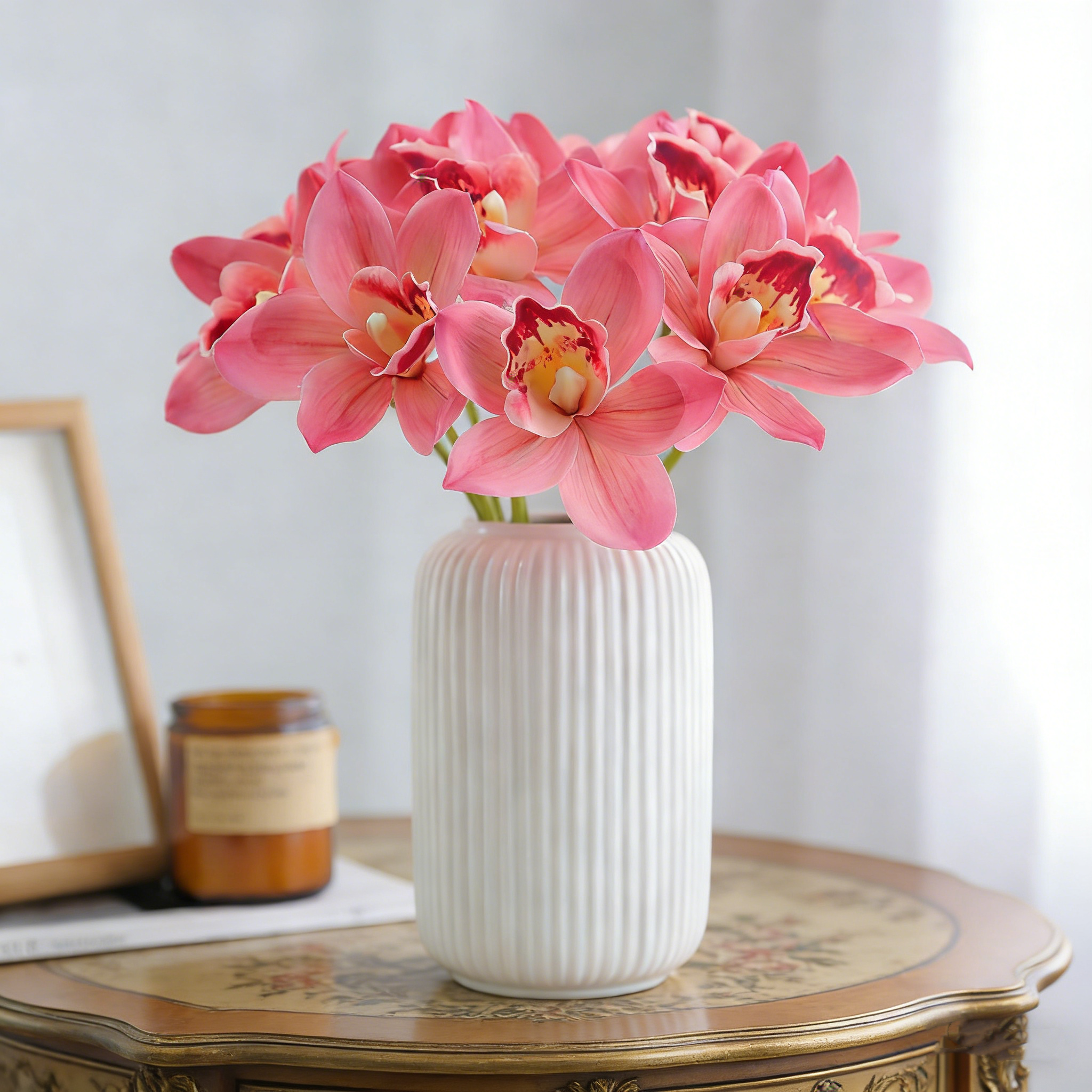 38cm Artificial Cymbidium Orchid Bouquet Stem for Home Decor, Wedding Centerpieces