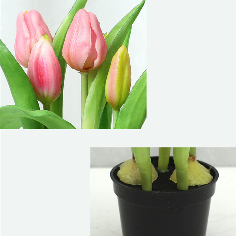 Lifelike Potted Artificial Tulips 26cm Real Touch Faux Flowers in Pot