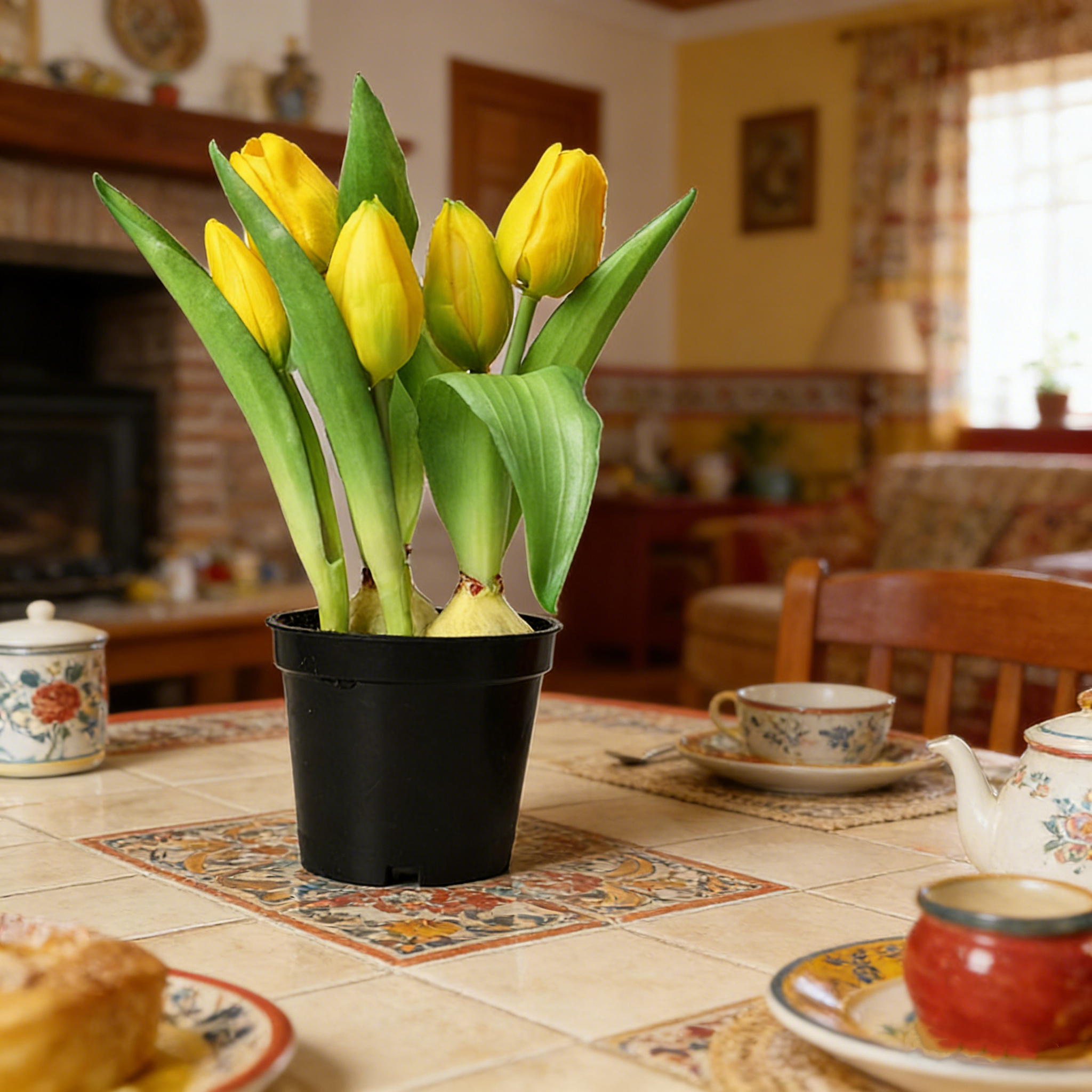 Lifelike Potted Artificial Tulips 26cm Real Touch Faux Flowers in Pot