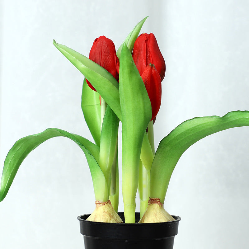 Lifelike Potted Artificial Tulips 26cm Real Touch Faux Flowers in Pot