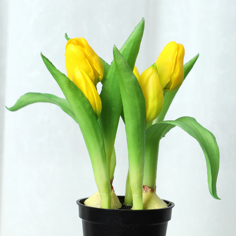 Lifelike Potted Artificial Tulips 26cm Real Touch Faux Flowers in Pot