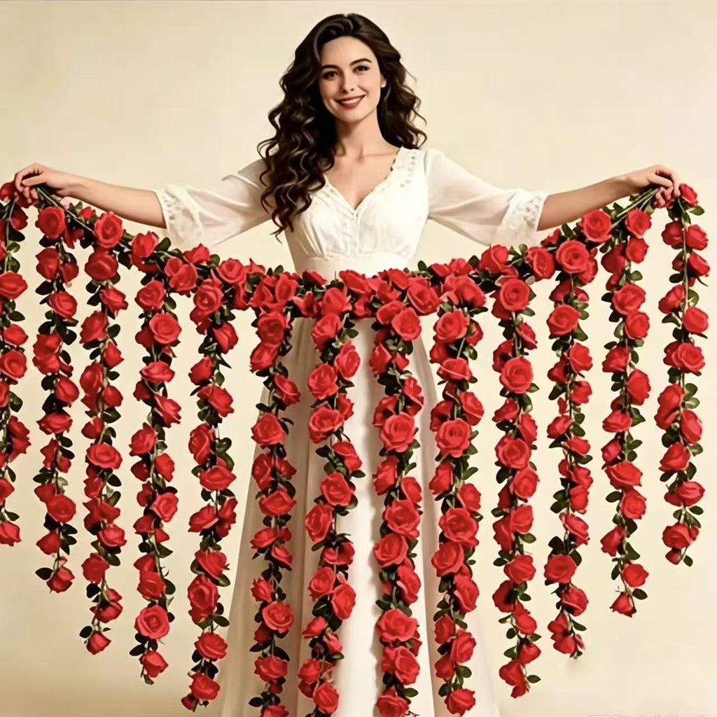 Artificial Rose Garland Vine, 47" Long, 45 Blooms, Plastic, Perfect for Wedding Arches, Home Decor, Indoor & Outdoor Use
