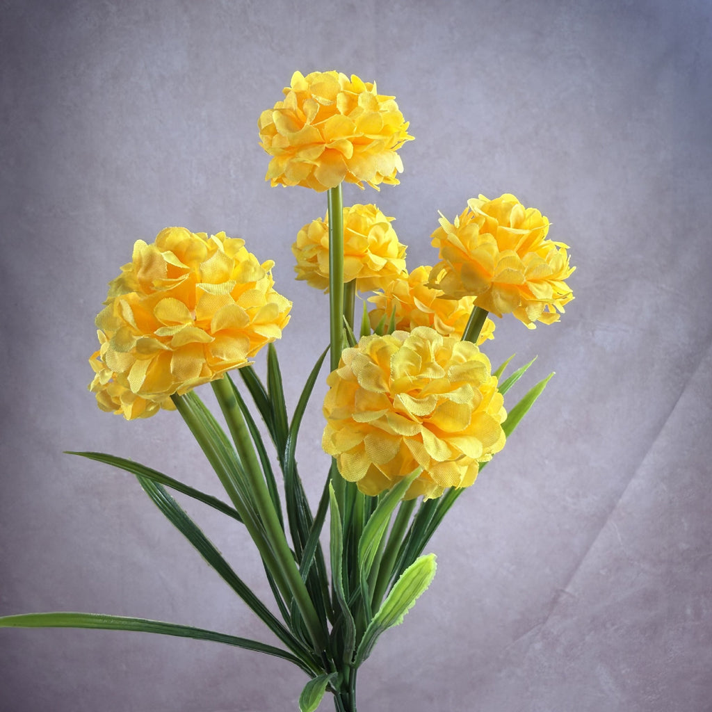 Artificial Chrysanthemum Bush, PU 6-Bloom Floral Arrangement, 18" Tall, Modern Home & Wedding Decor, Office & Event Styling