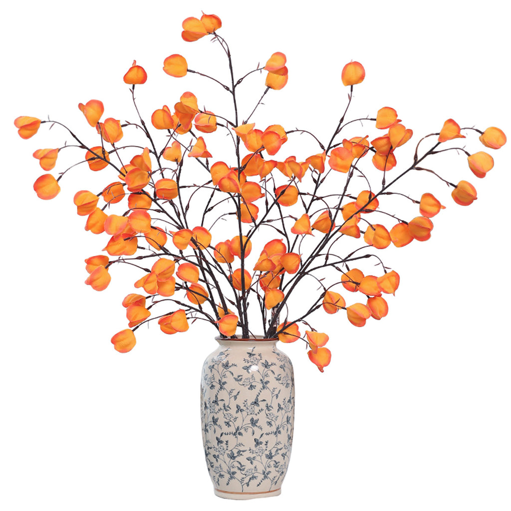 Luxury Artificial Chinese Lantern Flowers, Single Stem with 20 Blooms, 39" Tall Silk Floral Arrangement for Wedding Centerpiece, Home Decor, Office & Events