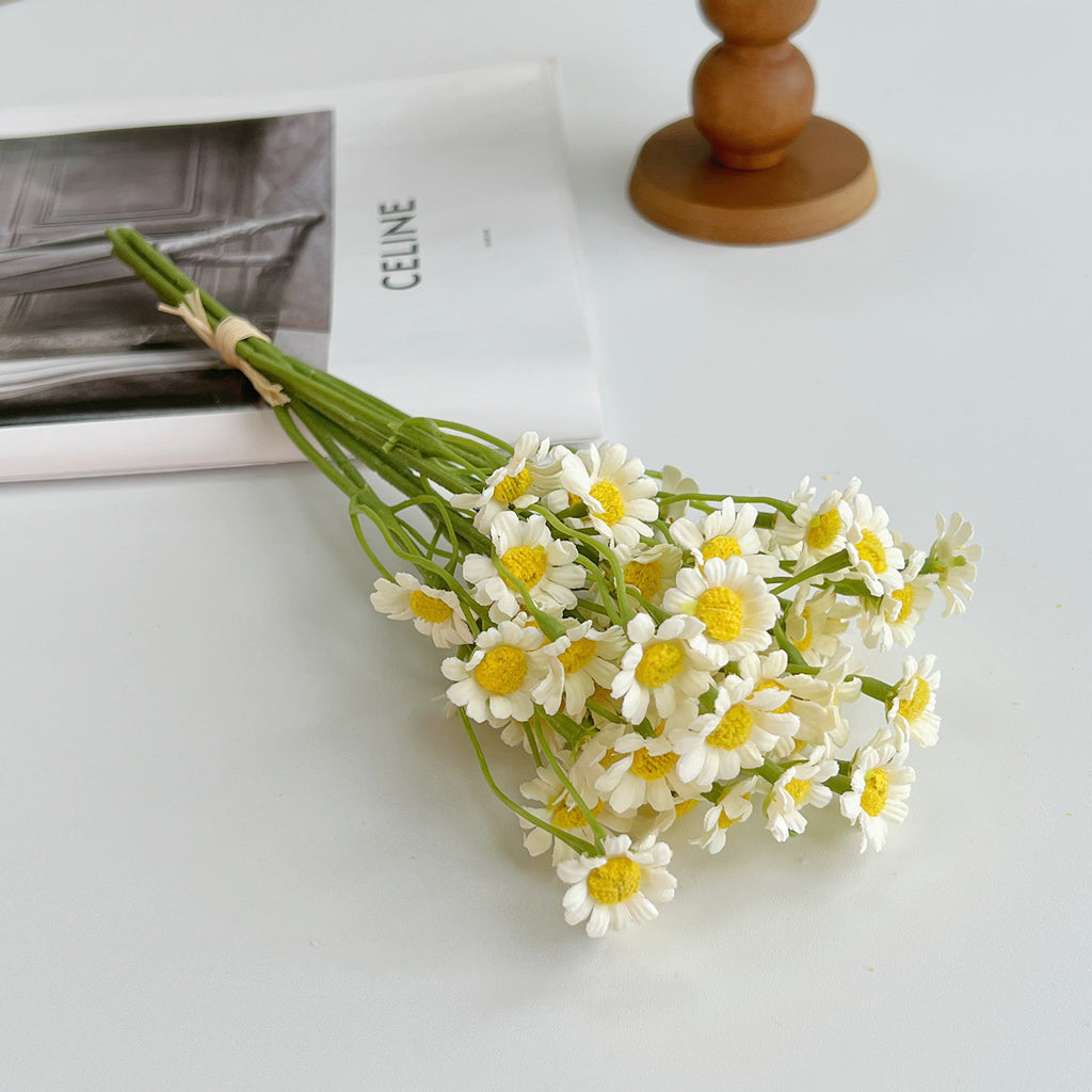 Artificial Daisy Bouquet, Silk Chamomile Flowers, Set of 6 Stems, 10", Home Decor, Indoor Arrangements