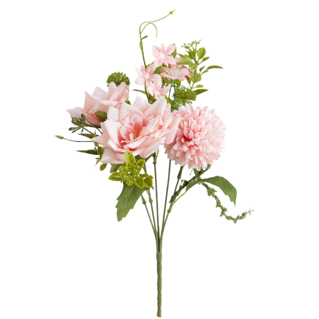 Artificial Rose & Chrysanthemum Bush, 11" Realistic Fake Flower Arrangement for Weddings, Home Decor, Centerpieces