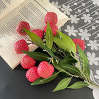 Artificial Litchi Fruit Branches, Faux Foam Lychee Decor, 18" Bush with 9 Fruits, Realistic Table Centerpiece for Home, Hotel & Holiday Displays