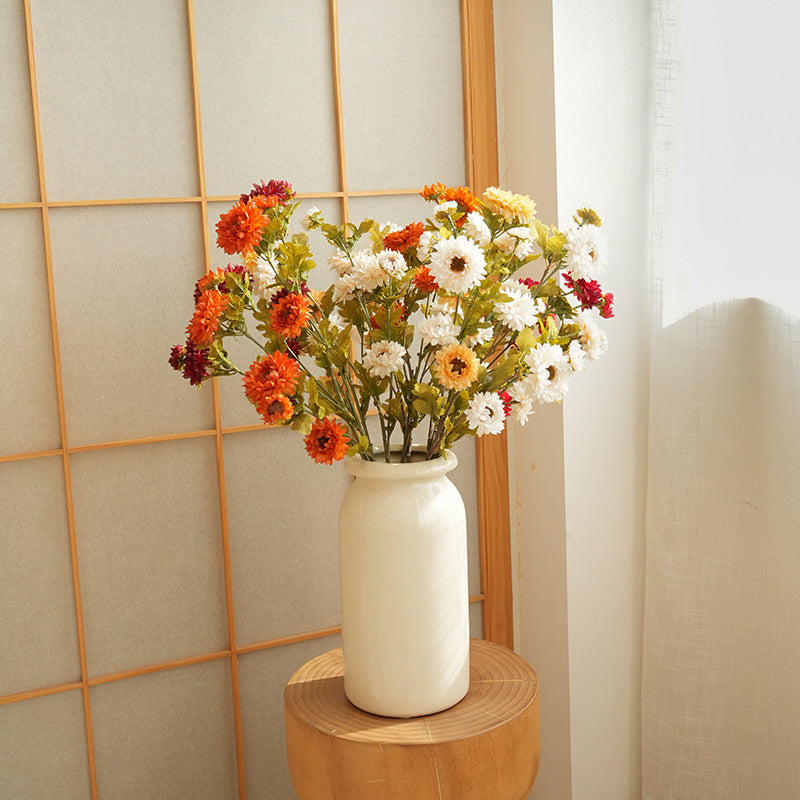 21" Artificial Daisy Bush with 8 Blooms, Silk Flower Stems for Home Decor, Modern Style