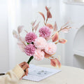 18" Artificial Bouquet of Ping Pong Chrysanthemums and Eucalyptus, Light Luxury Style, Perfect for Home Decor, Desk or Tabletop Arrangements