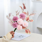 18" Artificial Bouquet of Ping Pong Chrysanthemums and Eucalyptus, Light Luxury Style, Perfect for Home Decor, Desk or Tabletop Arrangements