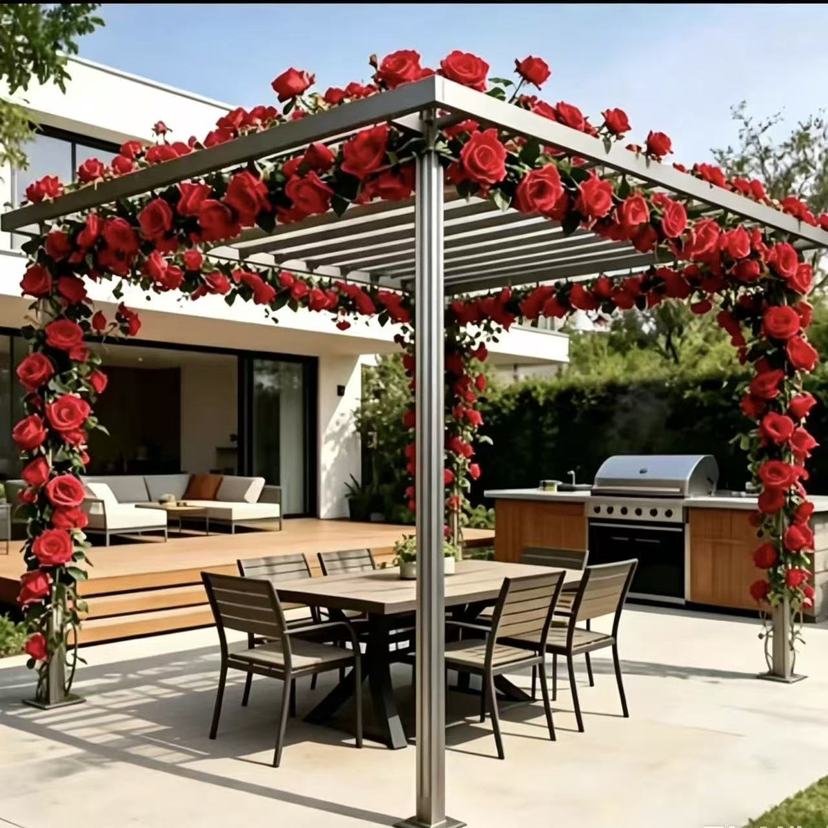 Artificial Rose Garland Vine, 47" Long, 45 Blooms, Plastic, Perfect for Wedding Arches, Home Decor, Indoor & Outdoor Use