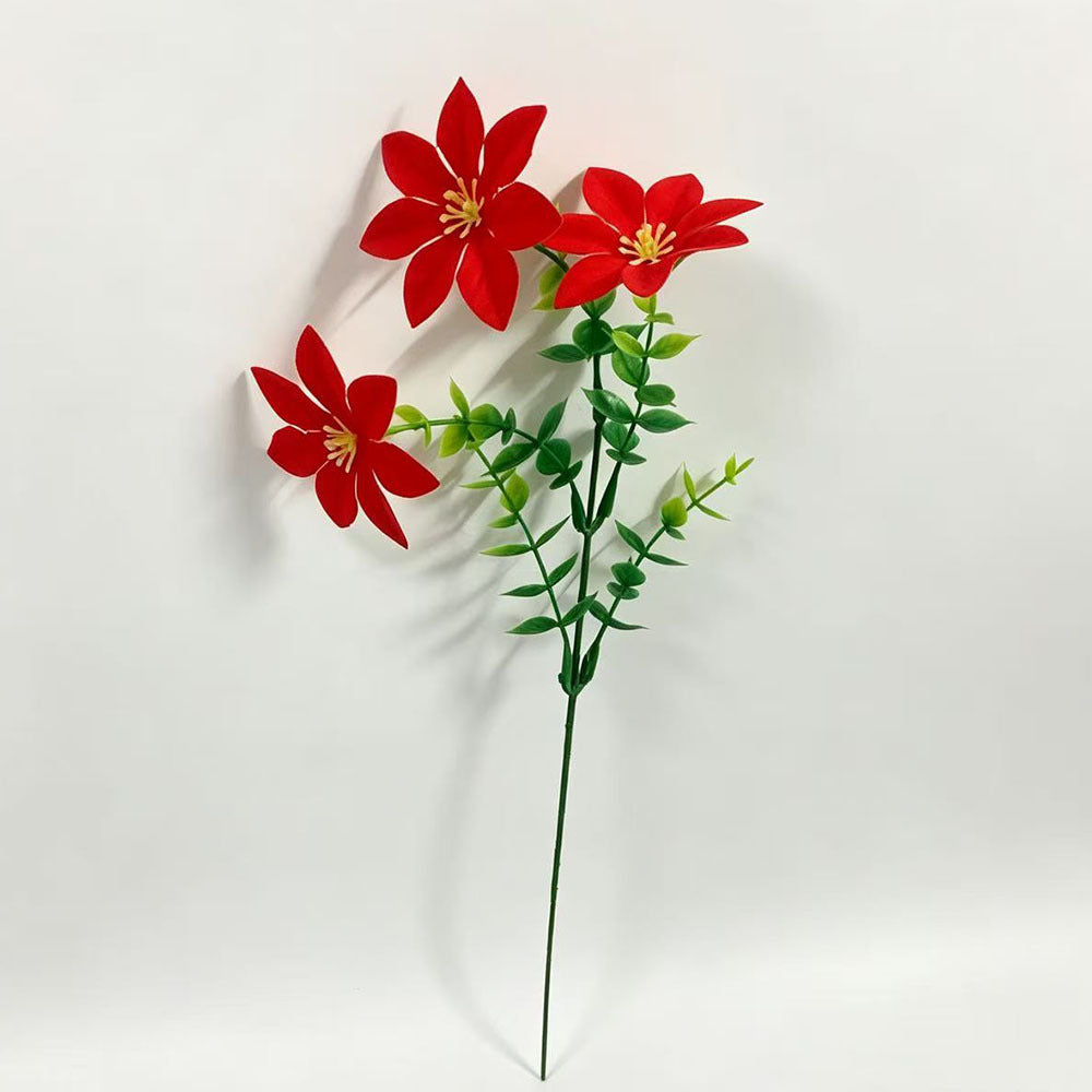 Artificial Poinsettia Eucalyptus Stems, Set of 10 Single Stems for Christmas & Home Decor, Indoor/Outdoor Use, 12" (30cm)