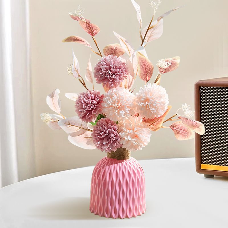 18" Artificial Bouquet of Ping Pong Chrysanthemums and Eucalyptus, Light Luxury Style, Perfect for Home Decor, Desk or Tabletop Arrangements