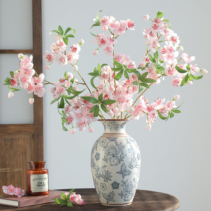 Artificial Peach Blossom Branch, 32" Silk Floral Stem for Wedding Decor, Home & Outdoor Styling (Pink/White)