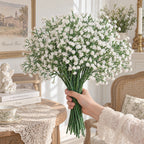 Set of 10 Artificial Baby's Breath Stems, Single Stem with Gypsophila, 11" Long, White & Sky Blue, Wedding Arch Decor, Home & Event Styling